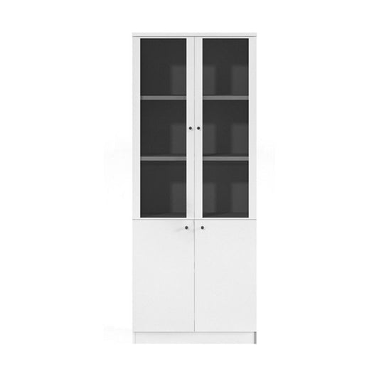 White cabinet with glass doors on a white background