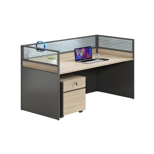 Modern office desk, cubicle with partition 橡木深灰辦公檯屏風活動櫃辦公室員工 簡約辦公枱 木紋員寫字樓枱
