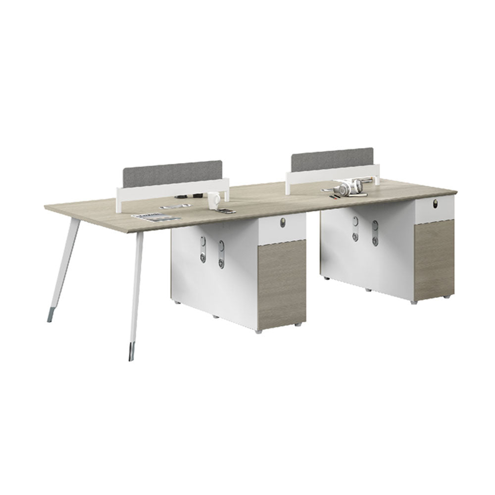 淺木白色經濟辦公檯儲物櫃桌上屏風員工位員工枱 Economical Office Desk Wood Pattern Office Table Cabinet Space Saving