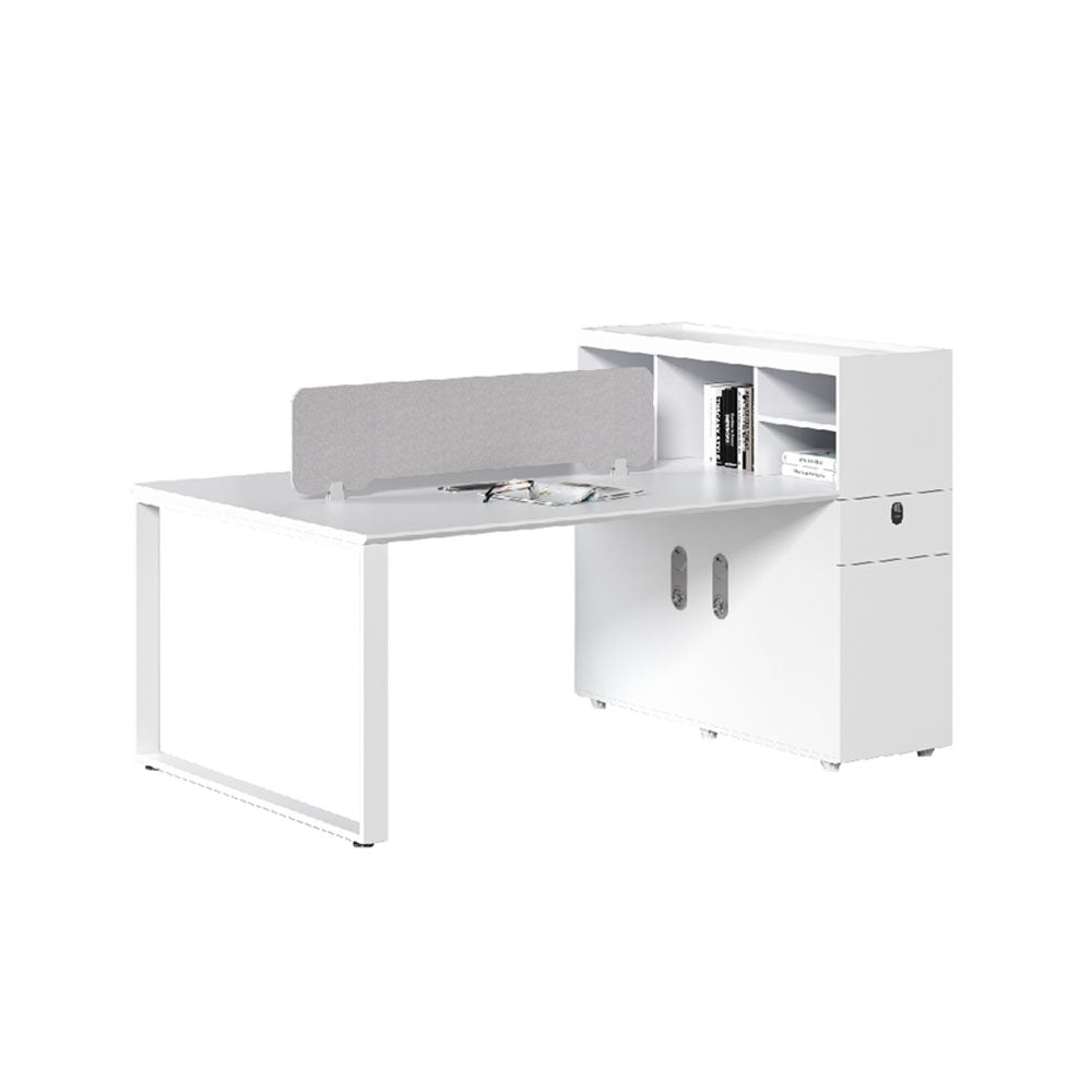 白色簡約高收納量辦公檯側櫃桌上屏風組合 White Office Workstations Side Cabinet High Storage Capacity Desktop Partition Shelves