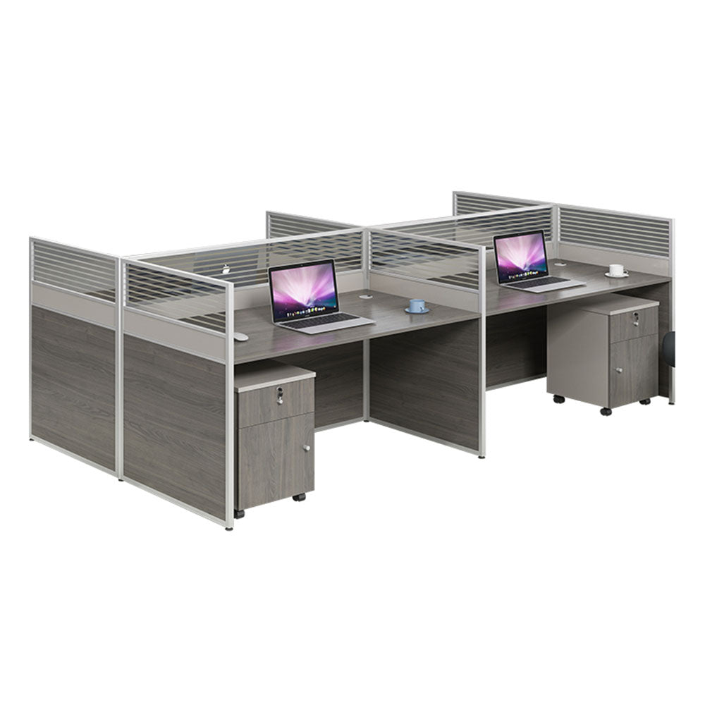 深灰木紋簡潔辦公枱高屏風活動櫃組合 Dark Grey Wood Office Cubicles Dark Mocha Wood Workstation Office Desk Mobile Pedestal