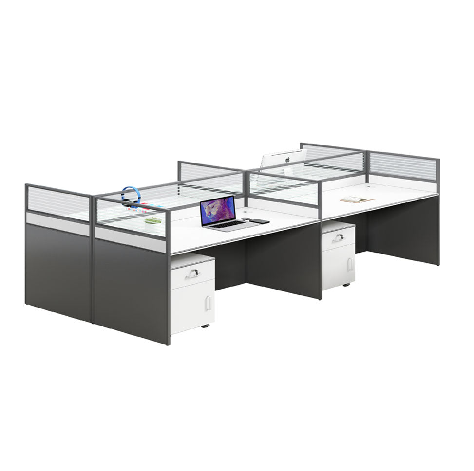 黑白色辦公檯屏風組合活動櫃員工枱玻璃屏風高私隱辦公枱 Black and White Office Workstation Cubicle Office Desk Partition Mobile Pedestal High Privacy Staff Desk Office Desk