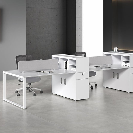 白色簡約高收納量辦公檯側櫃桌上屏風組合 White Office Workstations Side Cabinet High Storage Capacity Desktop Partition Shelves