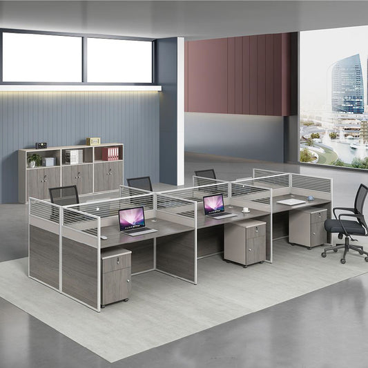 深灰木紋簡潔辦公枱高屏風活動櫃組合 Dark Grey Wood Office Cubicles Dark Mocha Wood Workstation Office Desk Mobile Pedestal