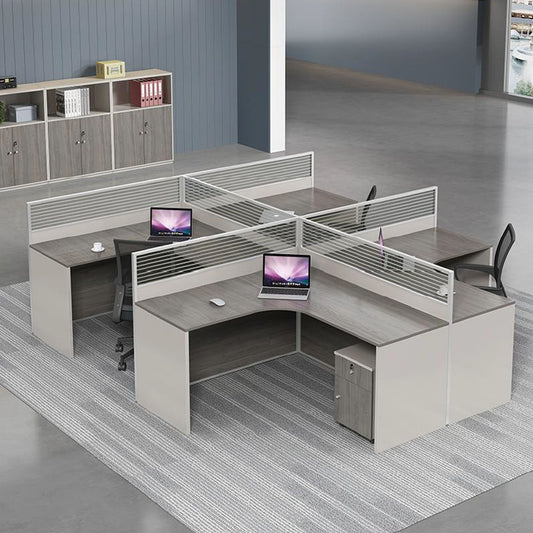 深木紋L型辦公檯高收納辦公枱高私隱屏風連活動櫃 L Shape Office Tables Dark Wood Pattern Office Desks Modern Office Cubicles Mobile Pedestal High Storage Capacity