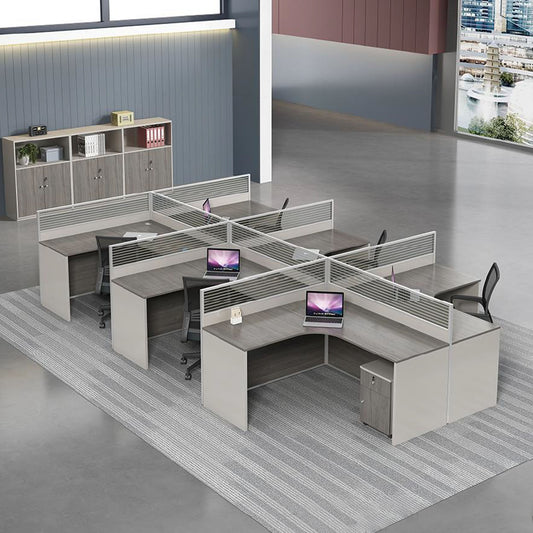 深木紋L型辦公檯高收納辦公枱高私隱屏風連活動櫃 L Shape Office Tables Dark Wood Pattern Office Desks Modern Office Cubicles Mobile Pedestal High Storage Capacity