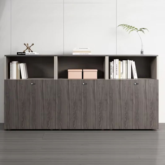 深木色辦公室矮櫃深灰色文件櫃儲物櫃密碼鎖櫃 Gray wooden sideboard Office Storage Cabinet with Number Lock Low Cabinet