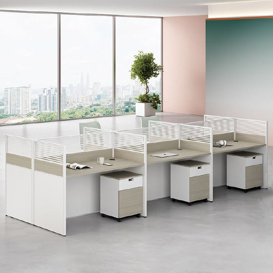 淺木紋白色日系辦公枱屏風活動櫃組合單人雙人位 Japanese Style Beige Light Wood Office Cubicles Workstation Office Desk