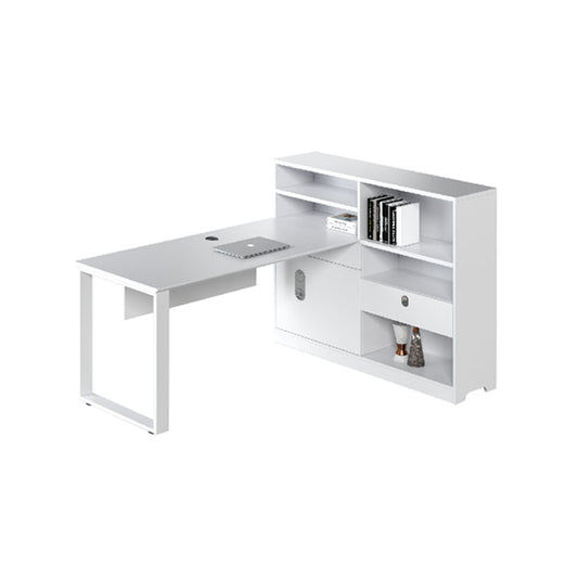 白色簡約高收納量辦公檯側櫃桌上屏風組合 White Office Workstations Side Cabinet High Storage Capacity Desktop Partition Shelves