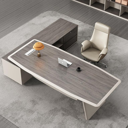 碳灰木紋高級厚實大班檯老闆枱連側櫃 Charcoal Grey Majestic CEO Desk with Side Cabinet